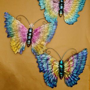 XL Large Multicolor Butterfly Hanging Metal Jungle Wall Art Decor Set 3 15"x20"